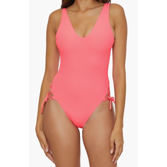 BECCA Other - Becca Modern Edge High Cut One-Piece Swimsuit Size Large Coral Reef Color